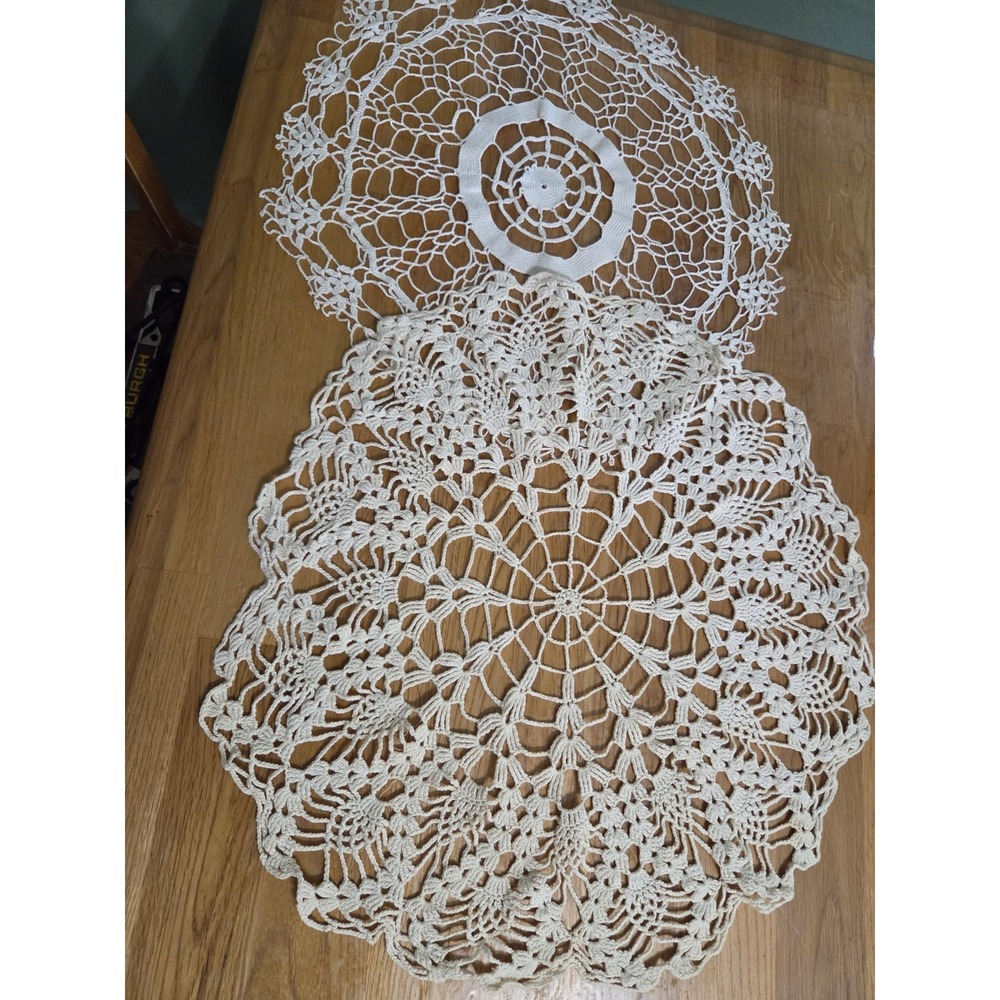 Vintage White Crochet Spiderweb Lace Doily Table Mat 16" 18" Round Handmade